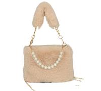 JFNKLFG Pearl Velvet Handbag Women's Crossbody Bag Chain Design Autumn Winter Small Versatile Elegant(Khaki)