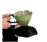 JFNKLFG Vintage Tulip Cup with Dish Ceramic Shaped Creative Hand-Painted Home Afternoon Tea Coffee Mug for Tea Coffee(Green)