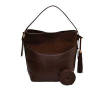 JFNKLFG Women Faux Suede Bucket Bag Patchwork Shoulder Solid Color Fashion Tote Adjustable Strap for Casual & Work(Coffee)