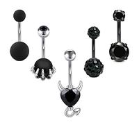 JFORYOU 14G Belly Bars for Women Surgical Steel Belly Button Bars Skull Hand with Synthetic Opal Devil Heart Navel Rings Belly Piercing Jewelry Black