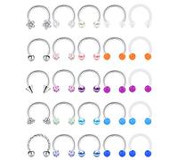 JFORYOU 16G Septum Piercing,Stainless Steel Horseshoe Hoop Circular Barbells Earrings 25Pcs Cartilage Helix Lip Rings Flexible Retainer Piercing Jewelry 10mm