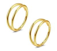 JFORYOU 2PCS Double Nose ring Hoop 18G 16G Clicker Hinged Segment Septum Ring 316L Surgical Steel Helix Cartilage Conch Tragus Hoop Earrings Rook Lip Labret Piercing Jewellery for Women Men Gold