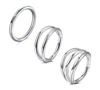 JFORYOU 3PCS Helix Hoops Double Nose Ring Hoop Hinged Segment 16G/18G 316L Surgical Steel CZ Cartilage Conch Daith Tragus Septum Rook Piercing Jewellery Lip Labret Rings Earrings Silver