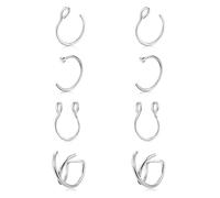 JFORYOU 4 Pairs Stainless Steel Fake Nose Ring Hoop No Pierced False Lip Tragus Septum Rings Earrings Silver Piercing Jewelry