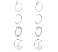 JFORYOU 4 Pairs Stainless Steel Fake Nose Ring Hoop No Pierced False Septum Lip Tragus Rings Earrings Silver Piercing Jewelry