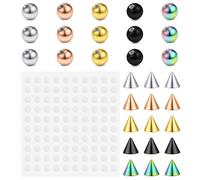 JFORYOU Fake Eyebrow Ring Fake Lip Labret Studs Replacement Piercing Balls Spike with 100pcs Sticker Non-Piercing Body Jewellery Fake Skin Piercing for Women Men