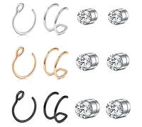 JFORYOU Fake Nose Ring Hoop Magnetic Fake Nose Studs Non Piercing Fake Nose Piercing Double Fake Nose Rings for Women Men