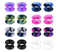 JFORYOU Silicone Ear Gauges Tunnels Plugs 8 Pairs Ear Stretcher Flexible Ear Spacers Double Flared Expander Piercing Earlet Retainer 6/8/10/12mm Black White Colorful