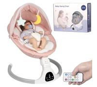 JFOVMCYG Electric Baby Swing for Infants, with Bluetooth Remote Control Timing Function and 10 Music 5 Swing Speeds 3 Seat Positions Baby Bouncer for Boy Girl Indoor & Outdoor Use (Pink)