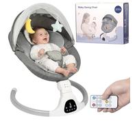 JFOVMCYG Electric Infant Swing with Remote Control, 5 Swing Speeds, 3 Seat Positions, 8/15/30 Min Timer, 5-Point Harness, Washable Seat, Stable Frame - Gray