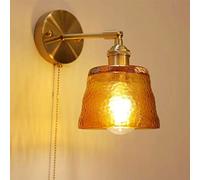 JFQOWCMP Nordic Copper Wall Sconces Single Head Glass Wall Mounted Light Indoor Wall Lamp with Pull Cord Switch Post-Modern Bedside Wall Lights for Living Room Bedroom Hotel (Color : Orange)