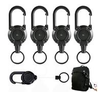 JFTNAKY 4 PCS Retractable Keychain,Heavy Duty Badge Reel with 23.6'' Steel Cord,Heavy Duty Retractable Key Chain for Outdoor,Extendable Keyring with Clip for Key Ring ID Card Badge Holder(Black)