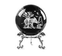 JFTOSALE 2.3in 3D Laser Engraved Mother Son Elephants Crystal Ball with Stand Elephant Figurine Glass Ball Decorative Sphere Table Decor Craft Paperweight