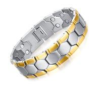 JFUME Magnetic Bracelets for Men 18K Gold Plated with Silver Double Row Magnets with Link Remove Tool 8.5" Adjustable