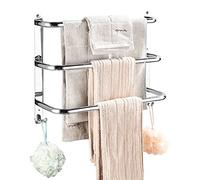 JFUNANQH Towel Rail Rack 3-Tier Bath Towel Rack with Hooks 304 Stainless Steel Towel Bar Rail Wall Mounted Towel Holder, 6 Sizes