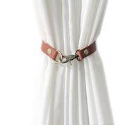 JfwuHap Leather Curtain Tiebacks 2Pcs, European Classic Retro Nail-Free Curtain Ties for Home Office Living Room Bedroom Cafe (Red Brown)