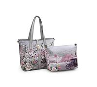 JFY 2-in-1 matching Crossbody and Flap over clasp Laser cut pattern Tote Bag (Grey)