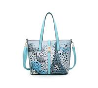 JFY 2-in-1 matching Crossbody and Flap over clasp Laser cut pattern Tote Bag (Light Blue)