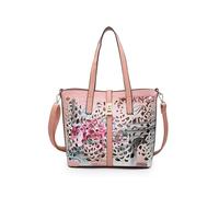 JFY 2-in-1 matching Crossbody and Flap over clasp Laser cut pattern Tote Bag (Pink)