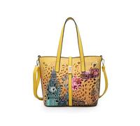 JFY 2-in-1 matching Crossbody and Flap over clasp Laser cut pattern Tote Bag (Yellow)