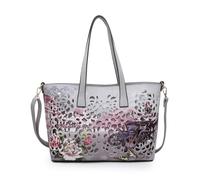 Jfy 2-In-1 Matching Crossbody And Open Top Laser Cut Pattern Tote Bag In Grey Grey