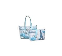 JFY 2-in-1 matching Crossbody and open top Laser cut pattern Tote Bag (Light Blue)