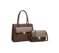 JFY 2In1 Twist Lock Colour Block Crossbody Bag/Tote Bag (Chocolate)