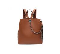 Jfy 3 Compartments And Metal Chain Backpack In Brown Brown