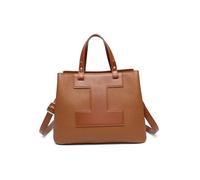 JFY 3 Compartments Top Zip Closure Tote Bag (Brown)