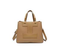 JFY 3 Compartments Top Zip Closure Tote Bag (Camel)