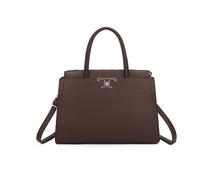 JFY 3 Compartments Two Handles Zip Top Tote Bag (Chocolate)