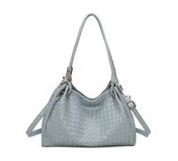 Jfy 3 Compartments Weaved Pattern Two Handles Shoulder Bag In Blue Blue
