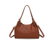 Jfy 3 Compartments Weaved Pattern Two Handles Shoulder Bag In Brown Brown