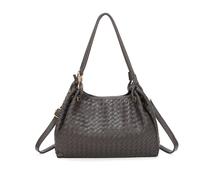 Jfy 3 Compartments Weaved Pattern Two Handles Shoulder Bag In Grey Grey