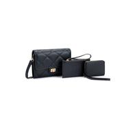 Jfy 3 In 1 Set Quited Check Pattern Flap Twist Lock Cross Body Bag In Black Black