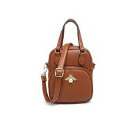 JFY Bee Badge Top Zipped Sections Cross Body Bag (Brown)