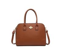 JFY Bee Badge Triple Top Zipped Compartments Tote Bag (Brown)