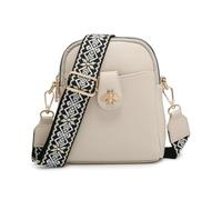 JFY Bee Badge Two Zipped Sections Canvas Strap Cross Body Bag (Beige)