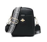 JFY Bee Badge Two Zipped Sections Canvas Strap Cross Body Bag (Black)