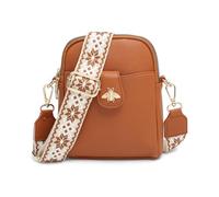 JFY Bee Badge Two Zipped Sections Canvas Strap Cross Body Bag (Brown)