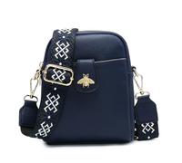 JFY Bee Badge Two Zipped Sections Canvas Strap Cross Body Bag (Dark Blue)