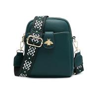 JFY Bee Badge Two Zipped Sections Canvas Strap Cross Body Bag (Dark Green)