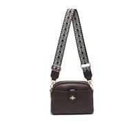Jfy Bee Badge Two Zipped Sections Canvas Strap Cross Body Bag In Chocolate Chocolate
