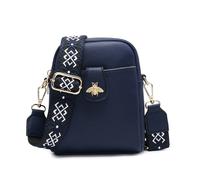 Jfy Bee Badge Two Zipped Sections Canvas Strap Cross Body Bag In Dark Blue Dark Blue