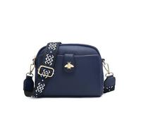 Jfy Bee Badge Two Zipped Sections Canvas Strap Cross Body Bag In Dark Blue Dark Blue