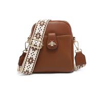 Jfy Bee Badge Two Zipped Sections Canvas Strap Cross Body Bag In Dark Brown Dark Brown