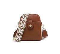 Jfy Bee Badge Two Zipped Sections Canvas Strap Cross Body Bag In Dark Brown Dark Brown One Size
