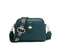 Jfy Bee Badge Two Zipped Sections Canvas Strap Cross Body Bag In Dark Green Dark Green