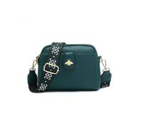 Jfy Bee Badge Two Zipped Sections Canvas Strap Cross Body Bag In Dark Green Dark Green One Size