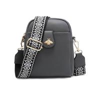 Jfy Bee Badge Two Zipped Sections Canvas Strap Cross Body Bag In Dark Grey Dark Grey One Size